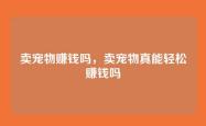 卖宠物赚钱吗，卖宠物真能轻松赚钱吗