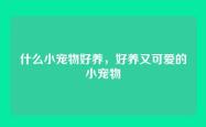 什么小宠物好养，好养又可爱的小宠物