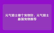 元气骑士哪个宠物好，元气骑士最强宠物推荐
