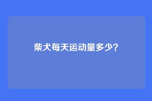 柴犬每天运动量多少？