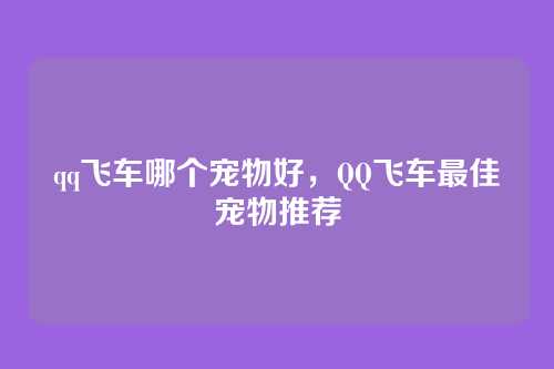 qq飞车哪个宠物好,QQ飞车最佳宠物推荐