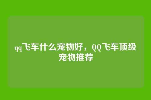 qq飞车什么宠物好，QQ飞车顶级宠物推荐