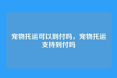 宠物托运可以到付吗,宠物托运支持到付吗