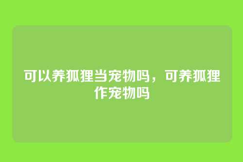 可以养狐狸当宠物吗,可养狐狸作宠物吗