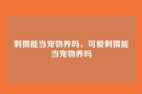 刺猬能当宠物养吗，可爱刺猬能当宠物养吗