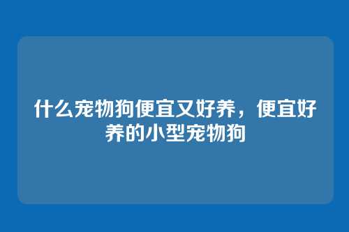 什么宠物狗便宜又好养，便宜好养的小型宠物狗