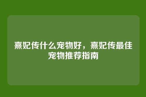 熹妃传什么宠物好,熹妃传最佳宠物推荐指南
