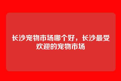 长沙宠物市场哪个好,长沙最受欢迎的宠物市场