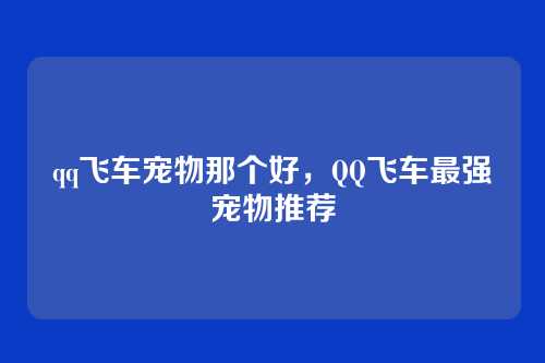 qq飞车宠物那个好,QQ飞车最强宠物推荐