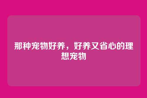 那种宠物好养,好养又省心的理想宠物