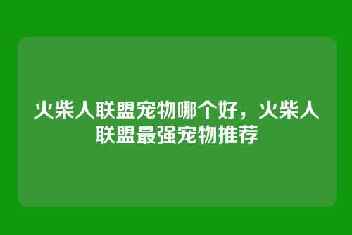 火柴人联盟宠物哪个好,火柴人联盟最强宠物推荐