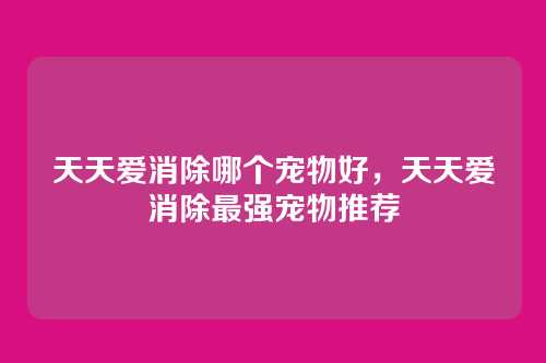 天天爱消除哪个宠物好,天天爱消除最强宠物推荐