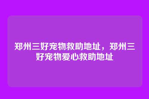 郑州三好宠物救助地址,郑州三好宠物爱心救助地址
