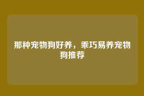 那种宠物狗好养,乖巧易养宠物狗推荐